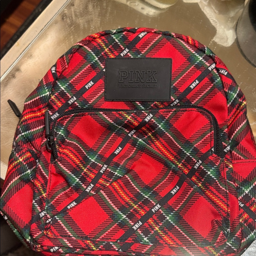 PINK Victoria's Secret Red Plaid Mini Backpack